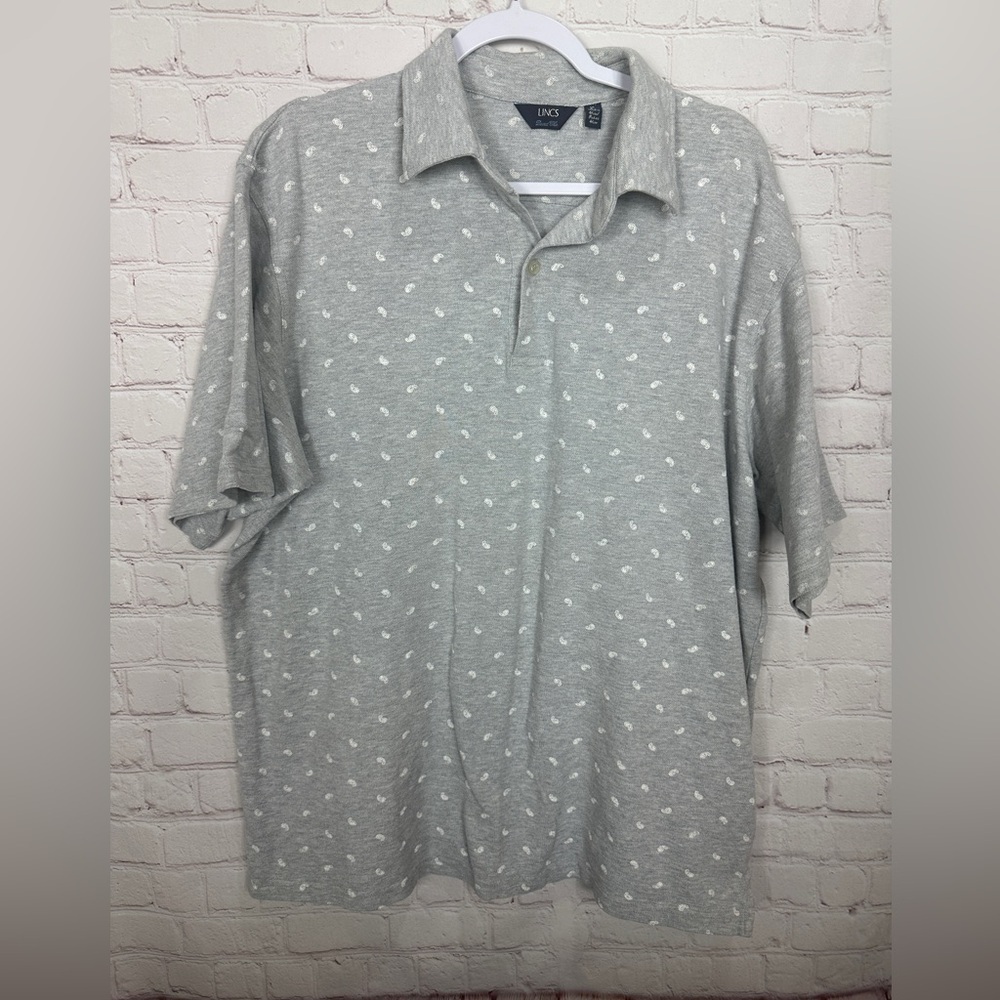LINCS DAVID CHU 100% COTTON GOLF POLO gray paisley short sleeve shirt, sz XL GUC